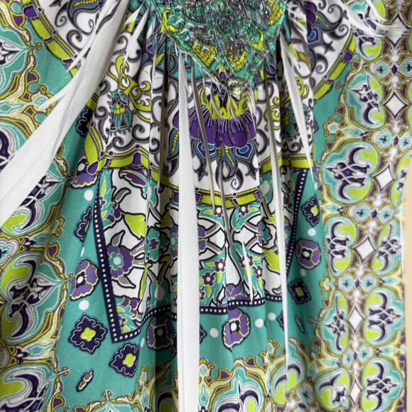 APT. 9 Boho Paisley Print Short Sleeve Tunic Top Green Blue Size Small - Picture 6 of 10